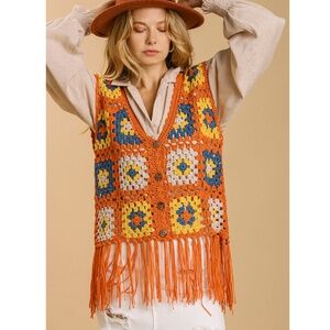 Umgee Multicolor Crochet Fringe Vest